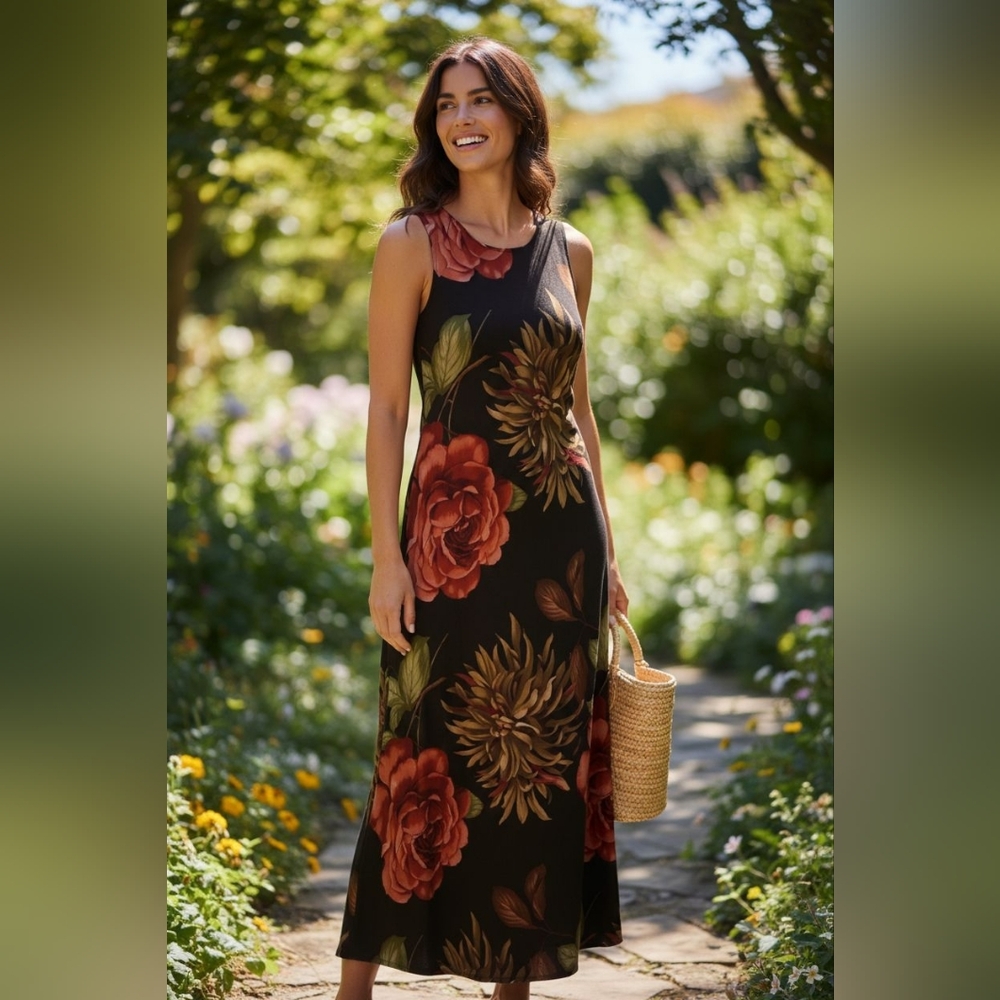 Vintage Breakin Loose Black Floral Maxi Dress SZ 4/6 Tropical Dark Romantic‎ NWT